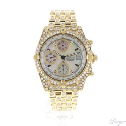 Chronomat 18K Yellow Gold Full Iced MOP Dial Breitling Sold