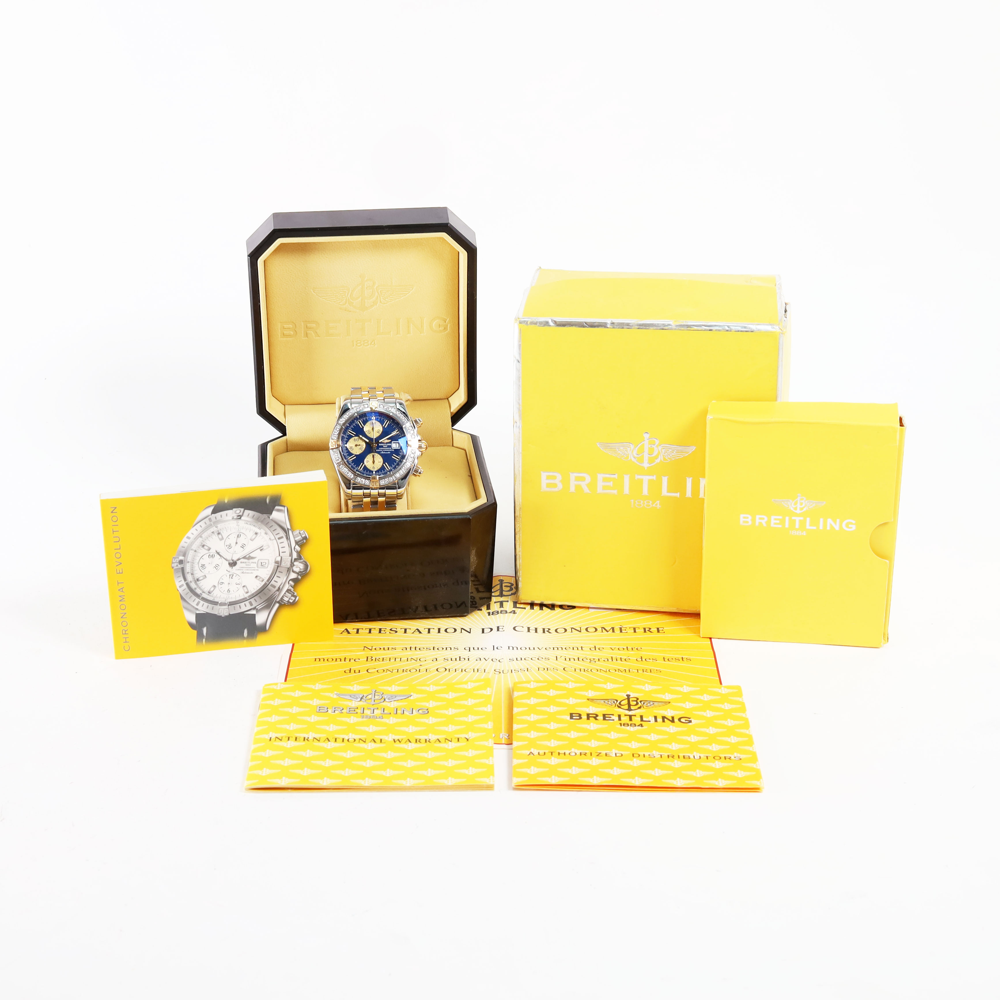 Chronomat Evolution Steel Gold Blue Dial Diamond Bezel - Breitling 