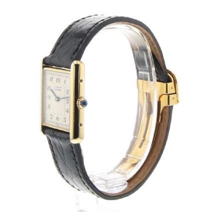 Tank must watch Cartier Brown in Gold plated - 21216191