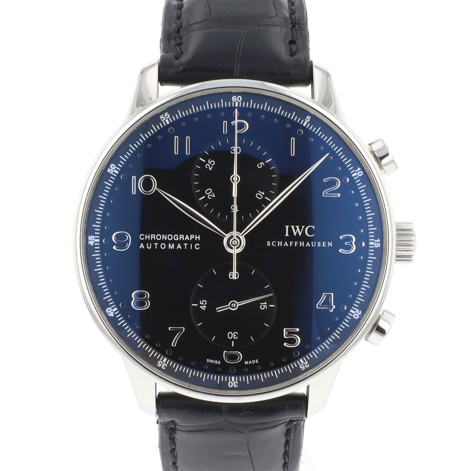 C Portugieser Chronograph Steel Black Dial IWC Sold watches Juwelier Burger