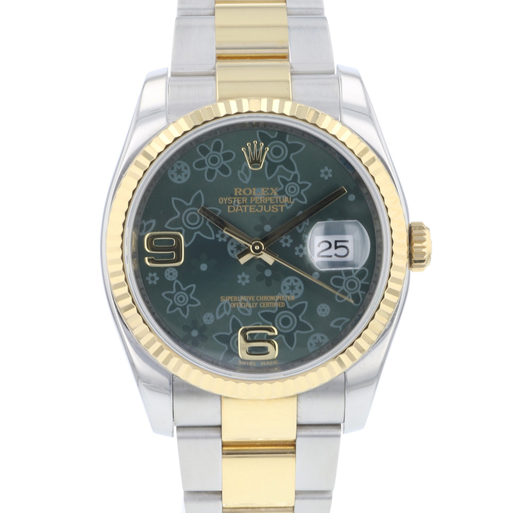 Datejust 36 Steel Gold Fluted Green Flower Dial Rolex Sold watches Juwelier Burger