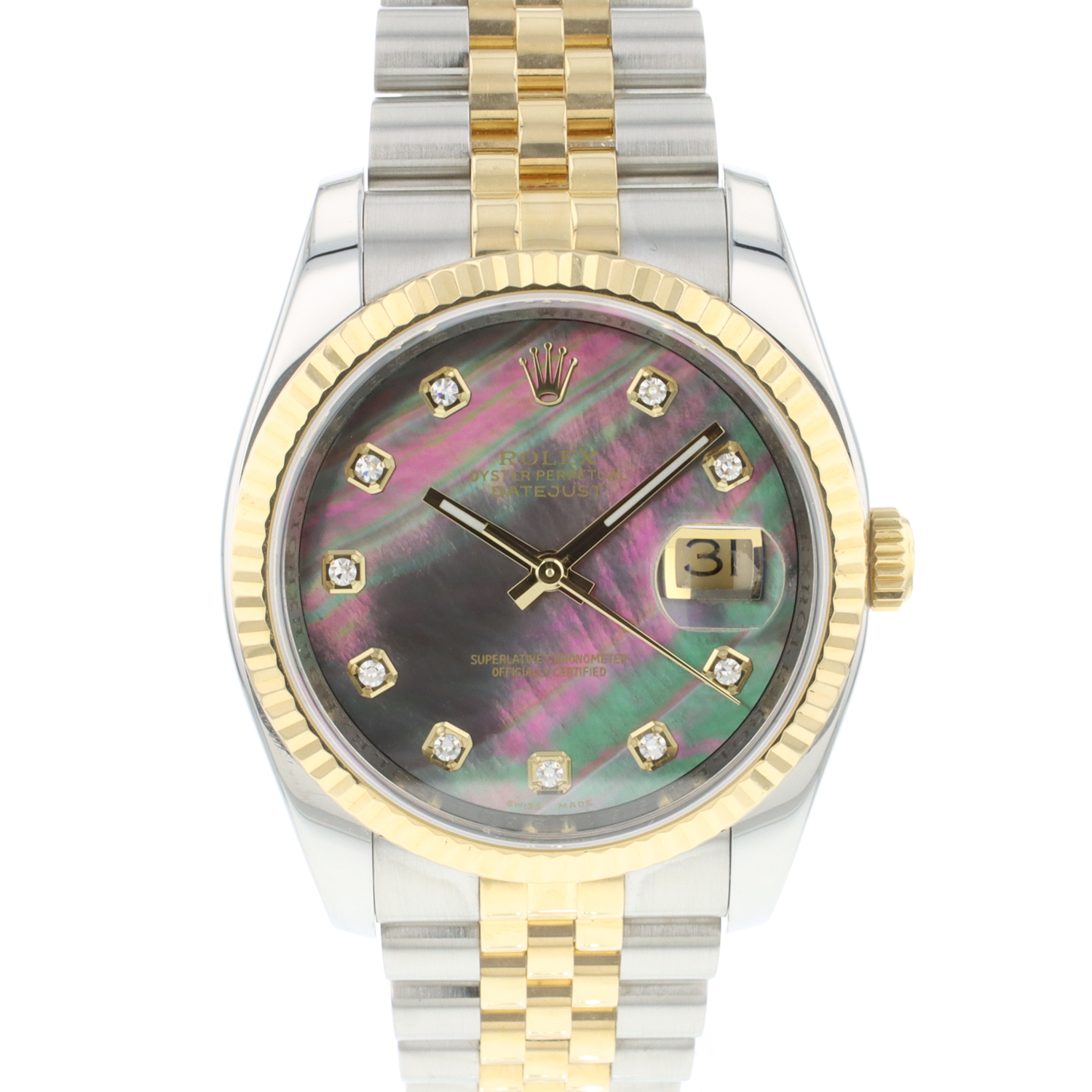 C Datejust 36 Steel Gold Jubilee Fluted Factory MoP Diamond Dial 