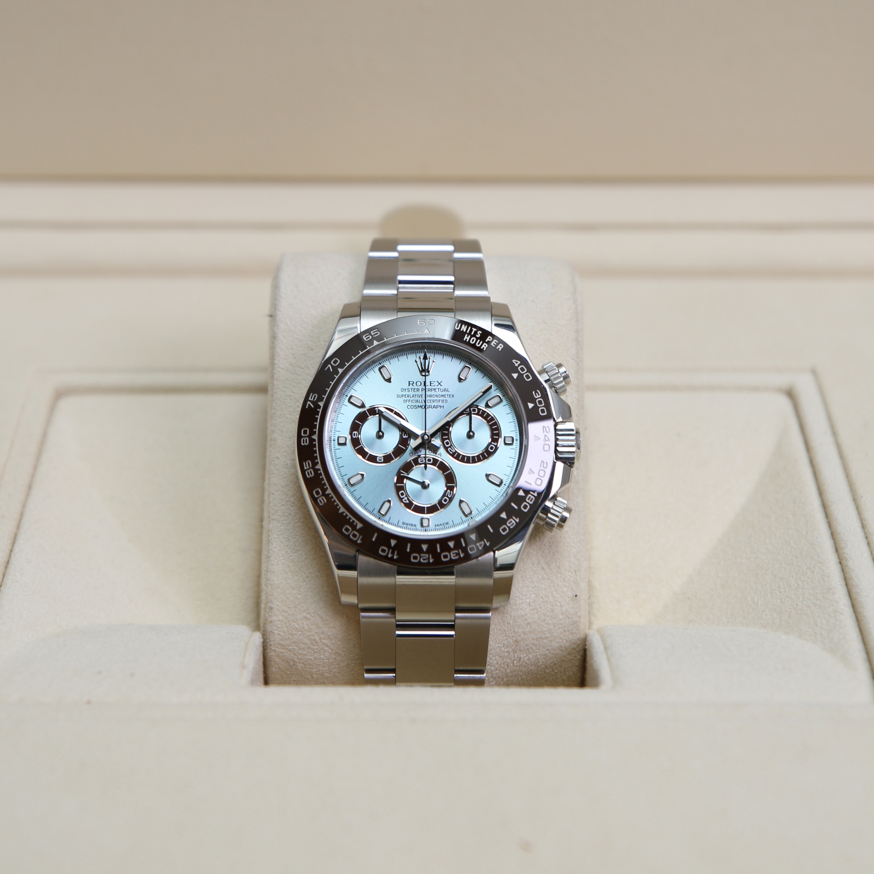 ris Algebra skjorte Daytona Platinum Ice Blue Dial - Rolex - Sold watches - Juwelier Burger