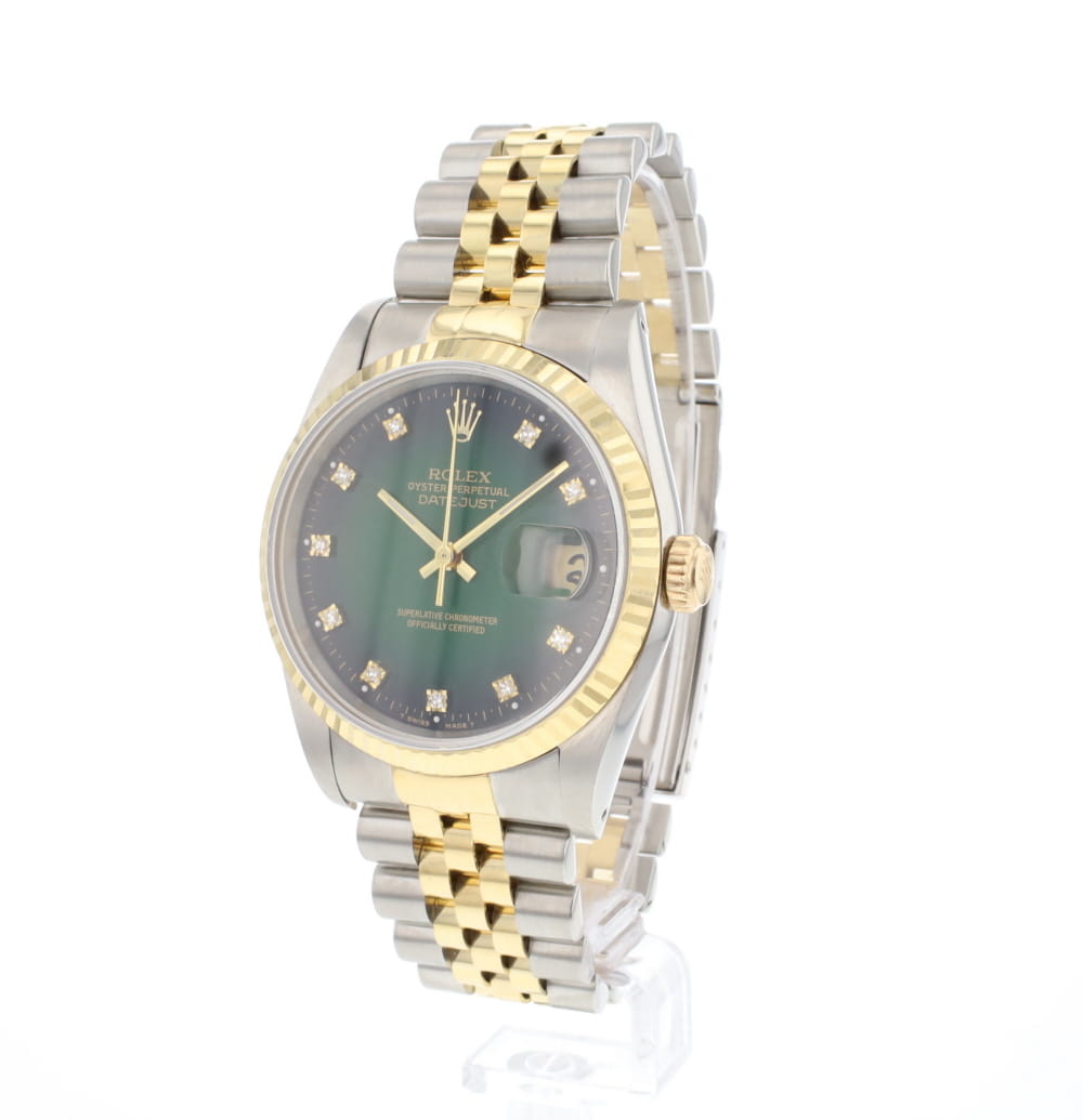 Datejust 36 Steel Gold Jubilee Fluted Green Vignette Diamond Dial