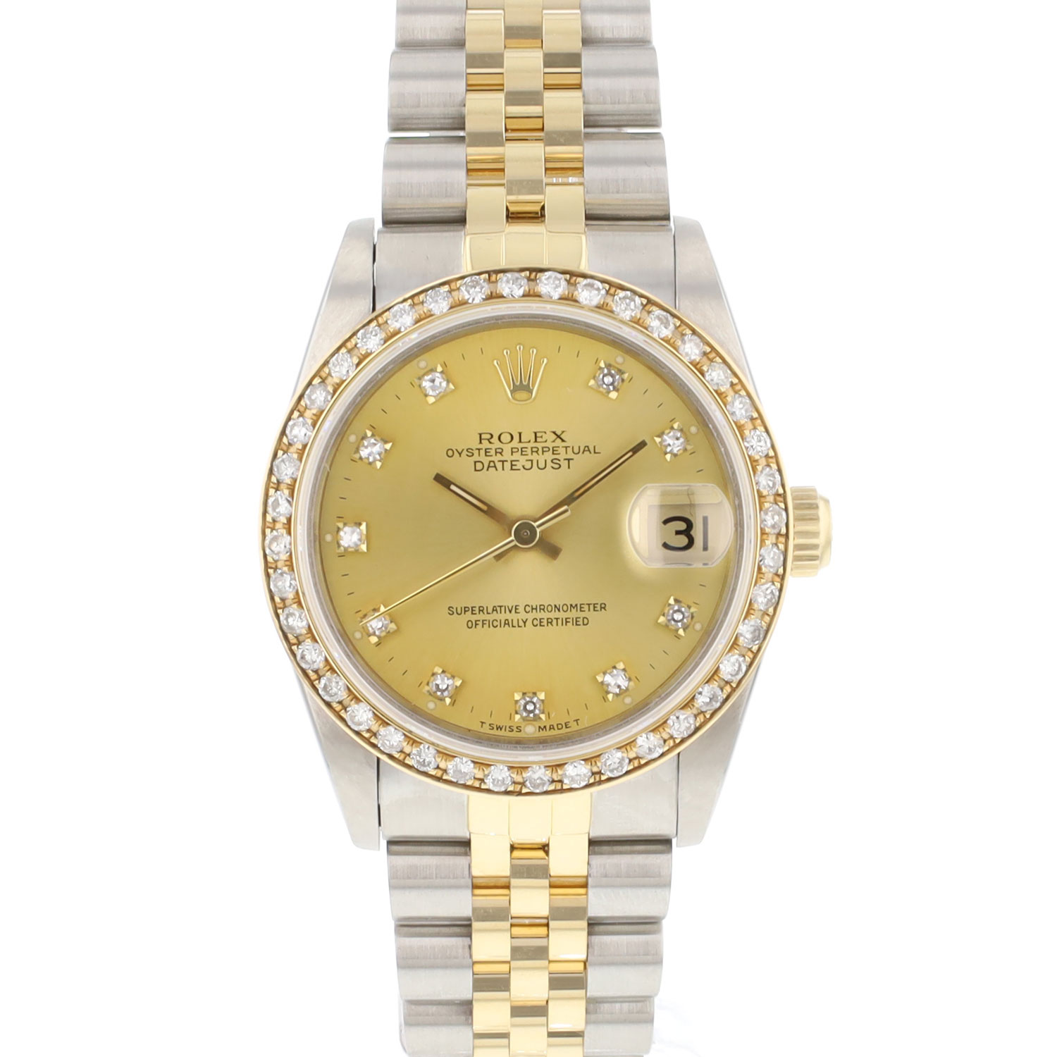 Rolex Datejust 31mm Two-Tone Yellow Gold Fluted Bezel Champagne Dial