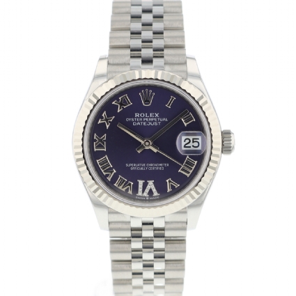 Datejust 31mm Yellow Gold Steel Diamond Bezel Purple Dial Diamond Numerals