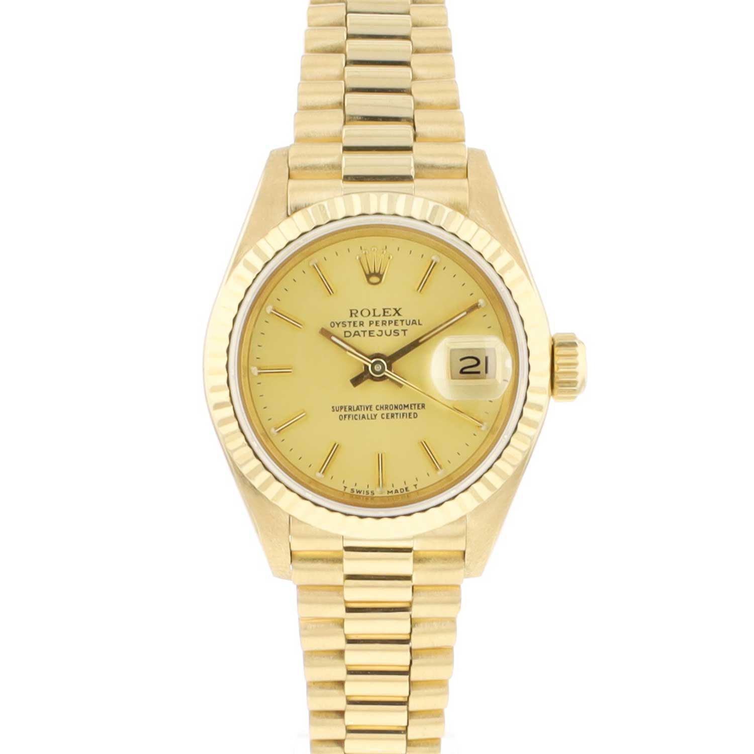 Datejust Lady 26 Yellow Gold President Champagne Dial Rolex Exclusieve horloges Juwelier Burger
